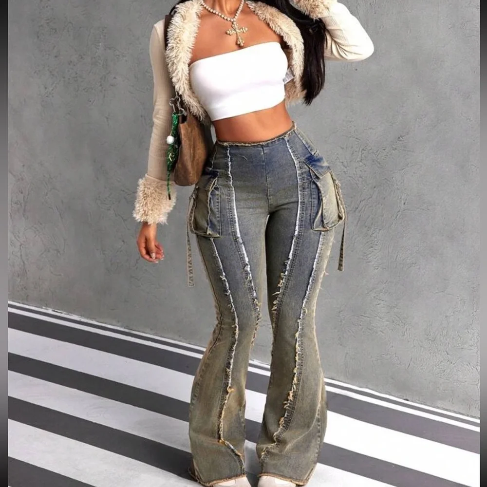 Y2K Women’s Olive Toned Distressed Vintage Jeans- 8/10 - Picture 6 of 7